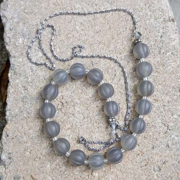 Gray Acrylic Beads & Chain Necklace - Picture 4 of 8